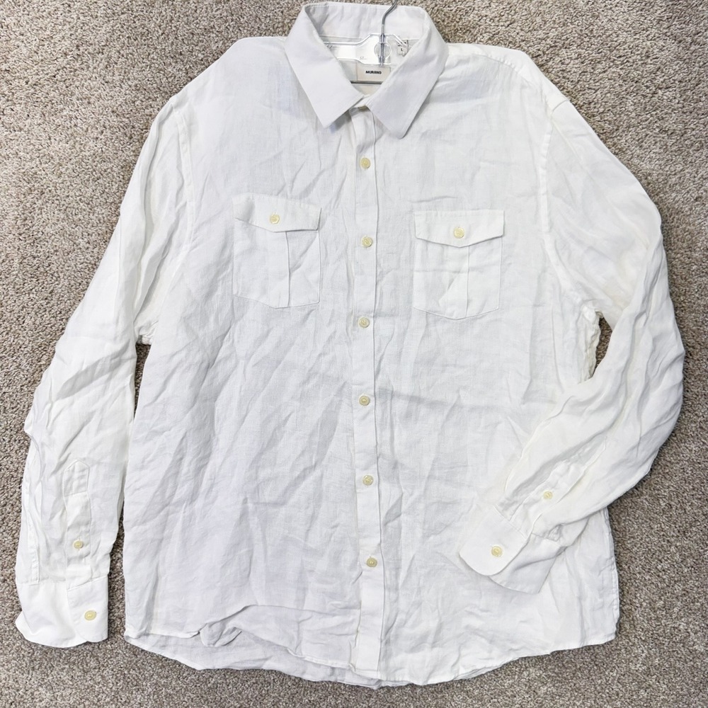 Murano Linen Shirt Mens L Baird McNutt White Button Down EUC